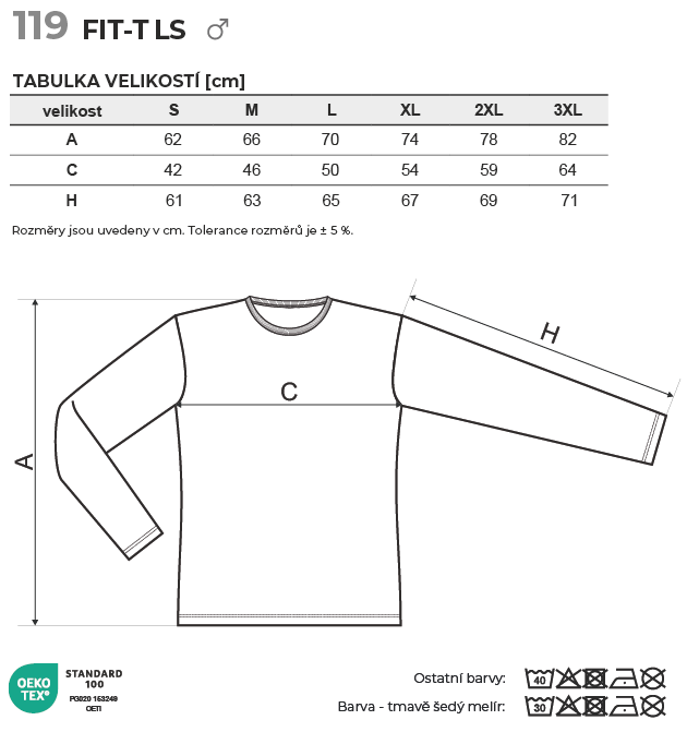 119 Fit-T LS triko pánské Tabulka velikostí